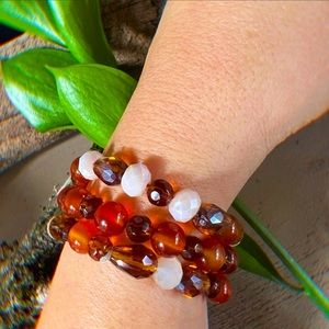 Courage & Creativity Carnelian Beaded Bracelet Stack Set of 3 Handmade